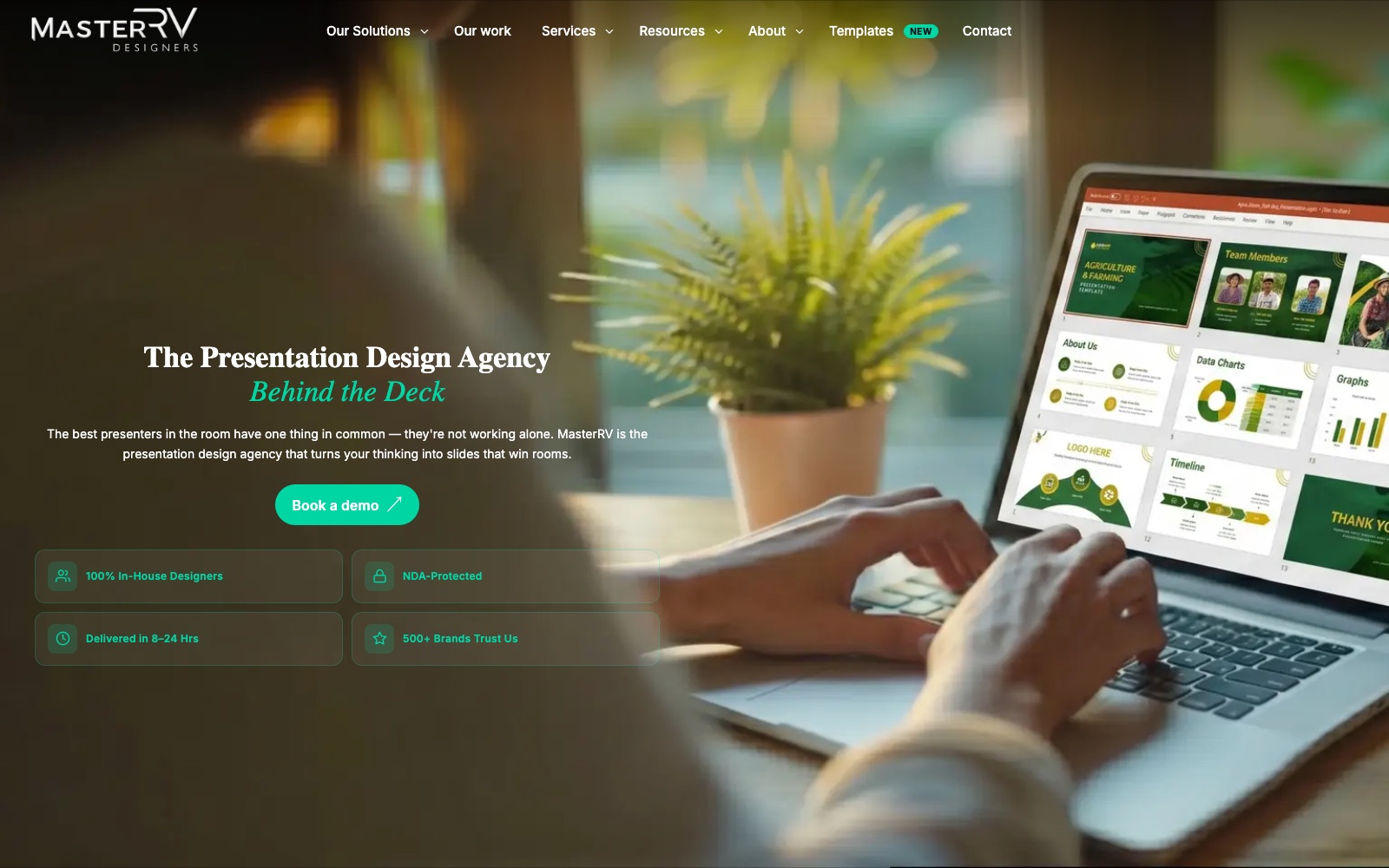 Pitch Deck Agencies for Climate Tech Startups, Energy and Biotech Founders 5 MasterRV Designers homepage screenshot: pitch deck agency for climate, energy and biotech startups